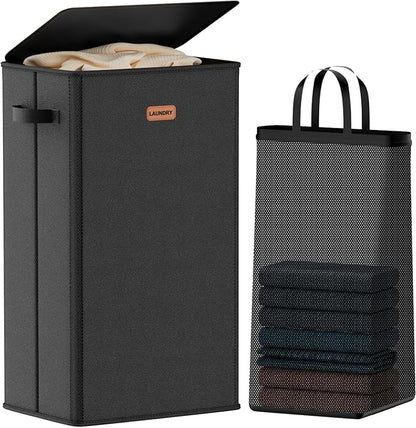 100L Laundry Hamper with Lid, Large Clothes Hampers with Removable Bag by Vexalora