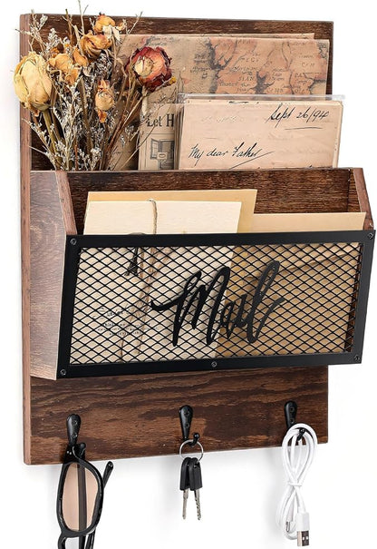 Yalikop Farmhouse Mail Organizer Wall Mounted Rustic Mail Holder Hanging Key by Yalikop