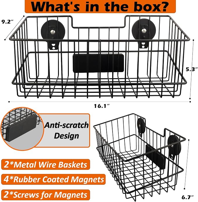 MUTUACTOR Heavy Duty Metal Wire Baskets, Magnetic Mount Hanging Wall Basket - Image 5