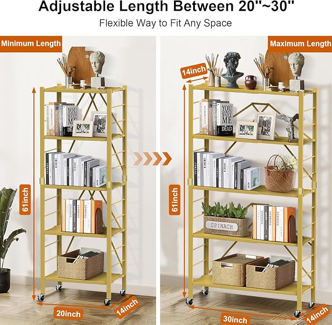 5 Tier Foldable Storage Shelves, Expandable Folding Shelving Units - Image 2
