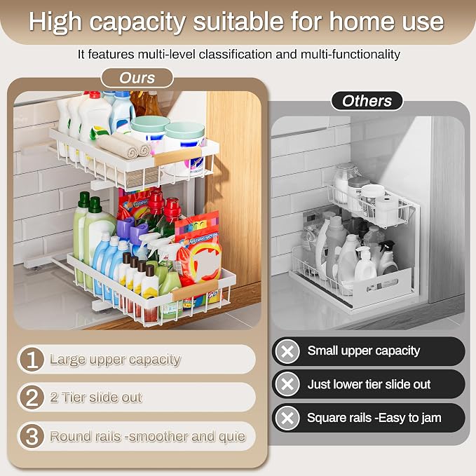 ADBIU Under Sink Organizer 2 Pack, Adjustable Height Under Cabinet Storage - Image 7