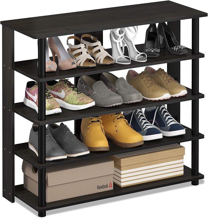 Furinno Turn-N-Tube 5 Tier Wide Shoe Rack, Espresso/Black 32 Inch by Furinno-FitsYourSpaceFitsYourBudget