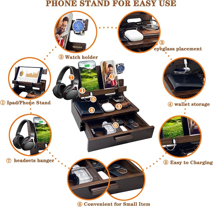 Gifts for Men Women Him Husband Son Boyfriend Birthday Nightstand Organizer - Image 3