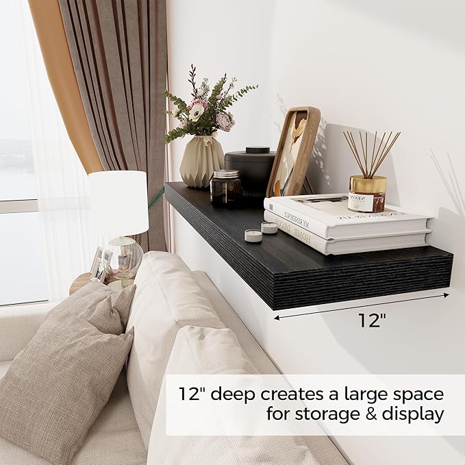 Black Floating Shelves 36 Inch Long, 12 Inch Deep Floating Shelves - Image 3