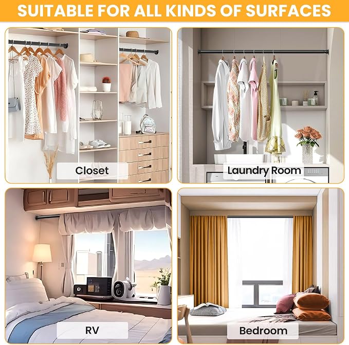 2 Pack Closet Rods for Hanging Clothes, 17-98 Inch No-Cut Stepless Adjustable - Image 7