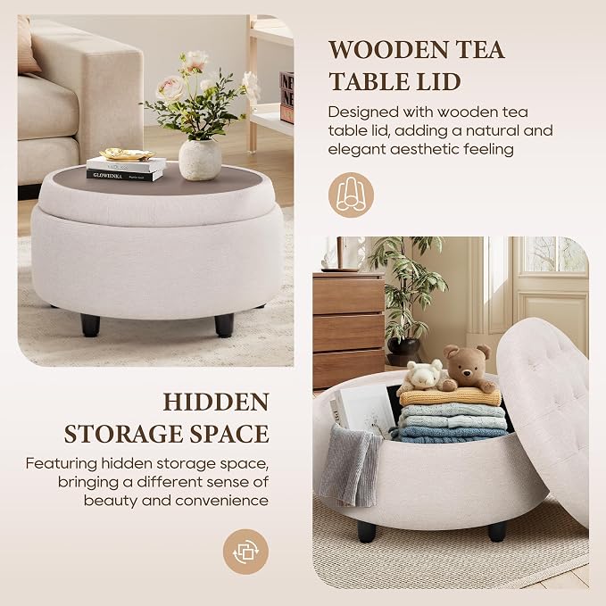 COLAMY Fabric Round Storage Ottoman - Image 3