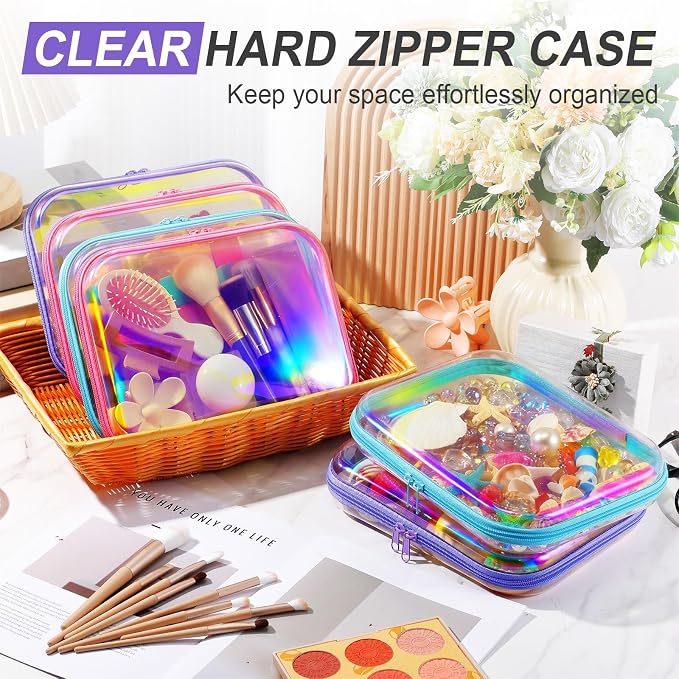 Sanwuta 6 Pcs Clear Hard Zipper Case Hard Plastic Zipper Pouches Transparent - Image 5