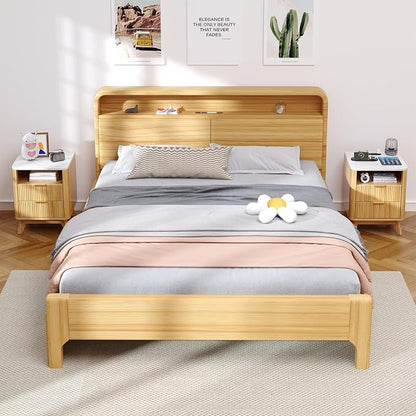 Nightstand with Charging Station, Fluted Nightstand with LED Lights, Modern - Image 2