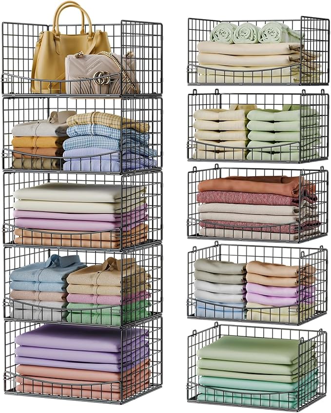 Hongtamoya 5-Tier Stackable Closet Organizers and Storage Shelves, Extend by Hongtamoya