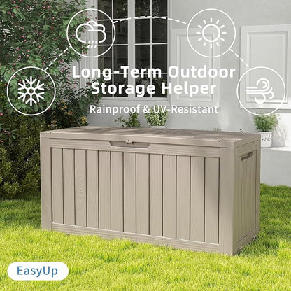 EasyUp Outdoor Storage Box 100 Gallon Waterproof Resin Deck Boxes Grey | - Image 5