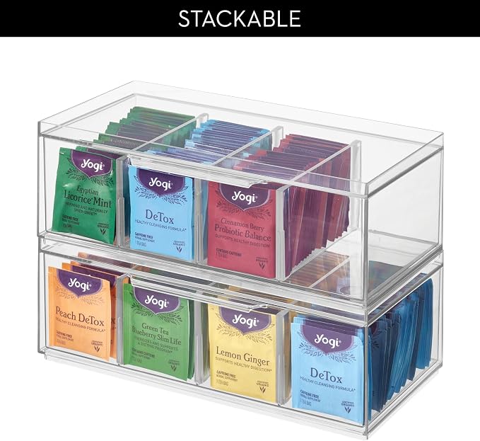 iDesign XL Tea Bag Organizer, 4-Section Clear Stackable, Storage Drawer - Image 6