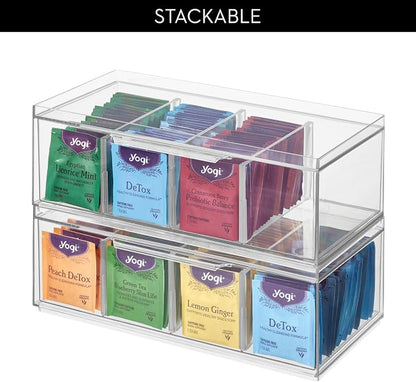 iDesign XL Tea Bag Organizer, 4-Section Clear Stackable, Storage Drawer - Image 6