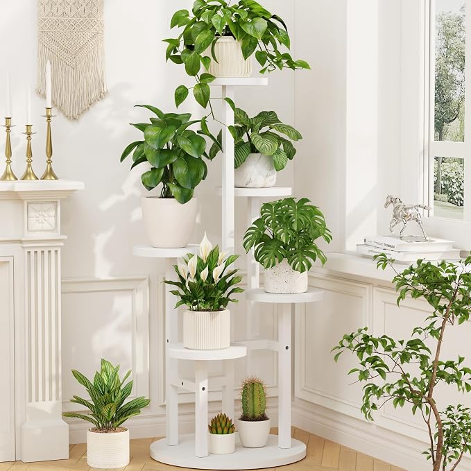 LASZOLA 5 Tiered Wood Plant Stand Indoor Corner, Flower Holder Rack Tall by LASZOLA