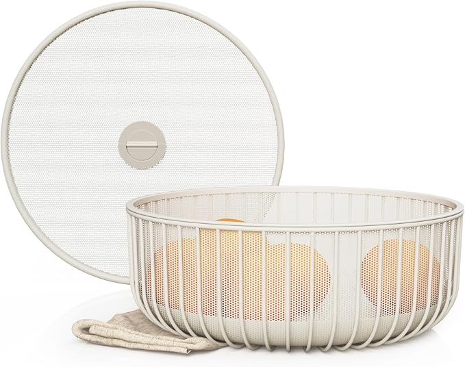 Metal Fruit Bowl with Mesh Lid and Basket by Libken