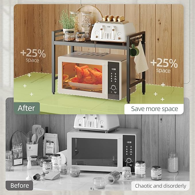 2 Tier Expandable Microwave Stand countertop, Microwave Oven Rack | microwave - Image 5