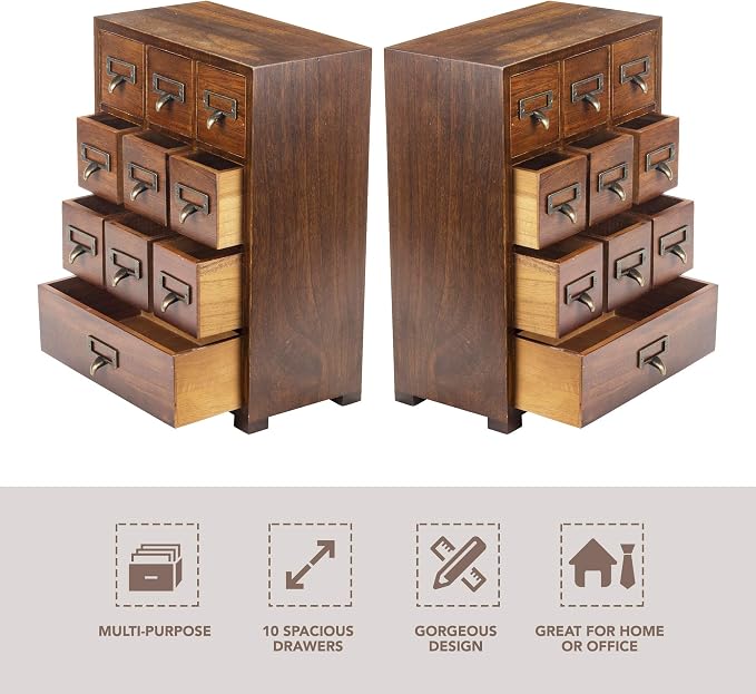 Library Card Catalog Solid Wood Small Curio Cabinet l Retro Storage Organizer - Image 4
