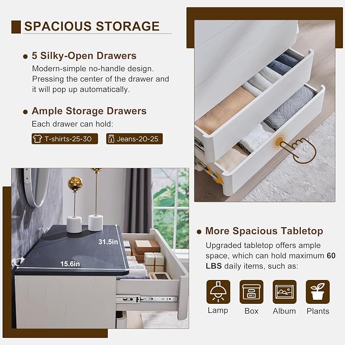 ACCOHOHO Modern 5 Drawer Dresser - Image 4