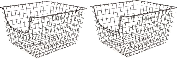 Spectrum Wire Scoop Basket Storage Bin Industrial Gray Nesting Metal Baskets by Spectrum