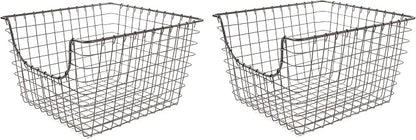 Spectrum Wire Scoop Basket Storage Bin Industrial Gray Nesting Metal Baskets by Spectrum