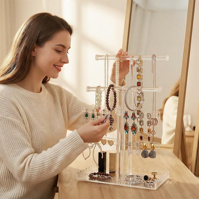 Acrylic Jewelry Stand with Scalloped Tray, Tower Tray Storage - Image 2