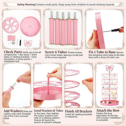 Hicarer 6 Tier Pink Bow Rotating Earring Holder Organizer Stand, 330 Holes - Image 3
