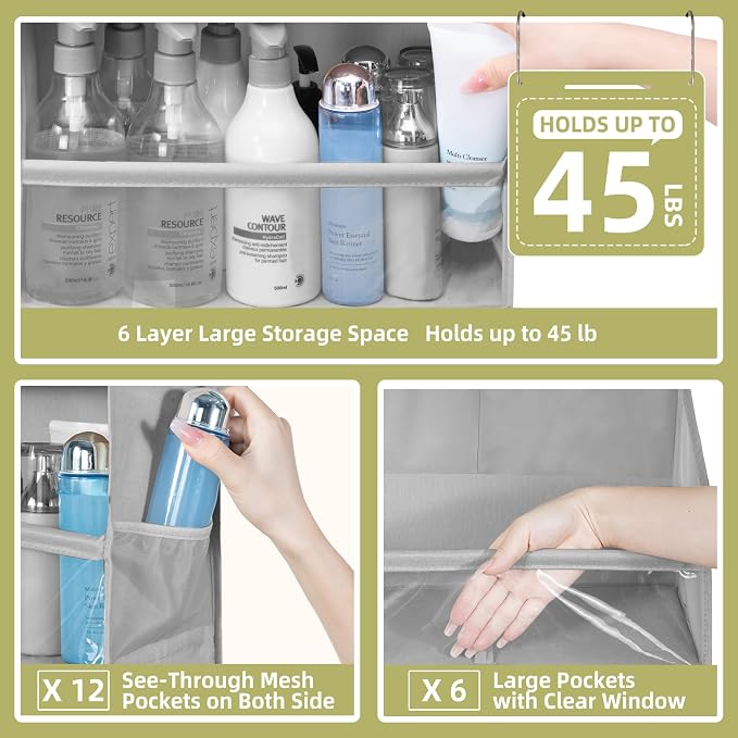 Over Door Organizer with 6 Extra Large Pockets 12 Side Pockets, Sturdy Closet - Image 3