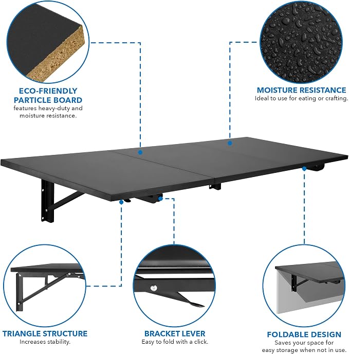 Mount-It! Heavy Duty Drop Down Table, Wall Mounted Drop Leaf Tables 45x15x7 - Image 8