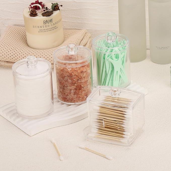 Tbestmax 4 Pack Qtip Holder Bathroom Container, 10/7oz Plastic Cotton - Image 6