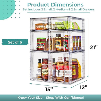 Sorbus Stackable Clear Storage Drawers, 6 Pack Pull-Out Organizer Bins – - Image 3