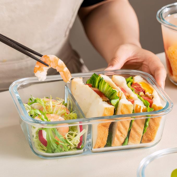 BAYZZ 5 Pack 35 Oz Glass Meal Prep Containers 2 Compartments, Glass Storage - Image 5
