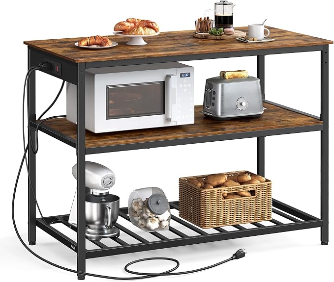 VASAGLE Kitchen Island with 3 Shelves, 47.2 Inches Width Kitchen Shelf with by VASAGLEbySONGMICSHOME