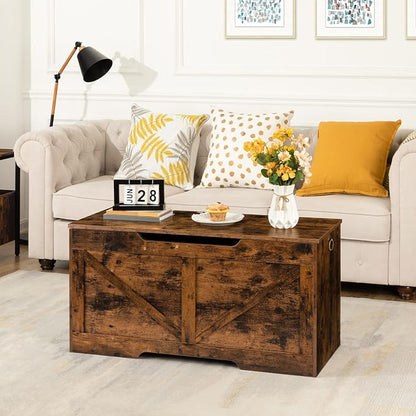 HOOBRO Storage Bench, 39.4” Retro Wooden Storage Chest - Image 3