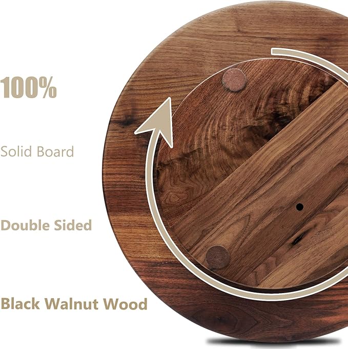 18 Inches Black Walnut Wood Lazy Susan, Solid Wooden Round Kitchen Turntable - Image 3