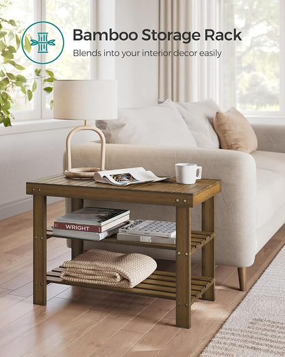 SONGMICS Shoe Rack Bench, 3-Tier Bamboo Shoe Storage Organizer, Entryway Bench - Image 8
