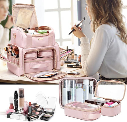 Large Makeup Cosmetic Bag with 3 Removable Case, Double Layer Travel Makeup - Image 7