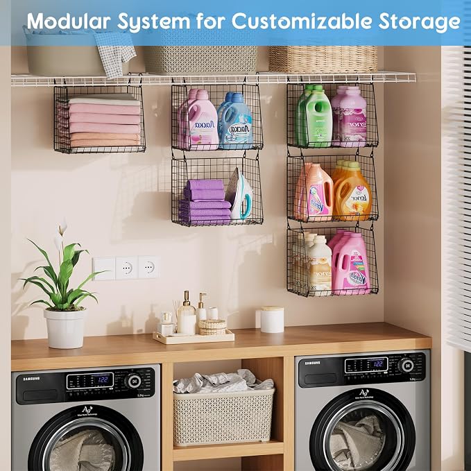 3-Pack Extra-Tall 13.6'' Hanging Laundry Basket Organizer, Foldable Wire Shelf - Image 5