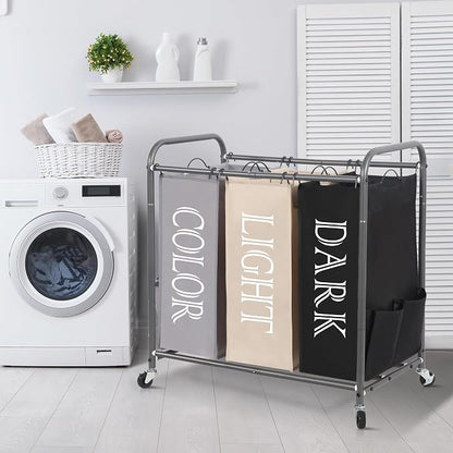 STORAGE MANIAC 3 Section Laundry Sorter, 35.9 Gal Laundry Hamper Cart - Image 6