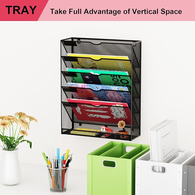 Hanging Wall File Organizer 6 Tier Wall Mounted Mail Paper Folder Holder - Image 7