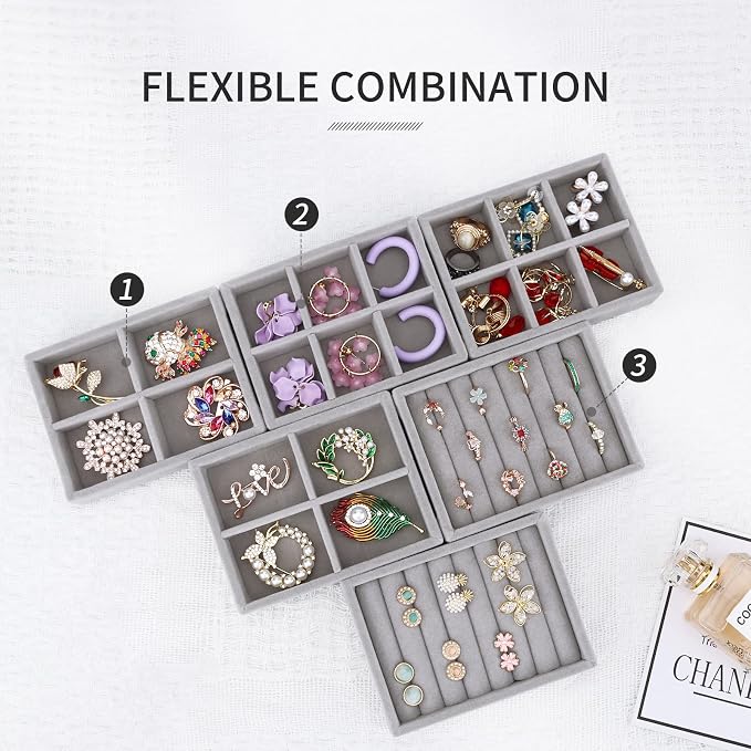 DesignSter Small Jewelry Tray, Velvet Jewelry Display Tray, Stackable Jewelry - Image 3