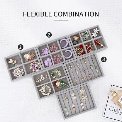 DesignSter Small Jewelry Tray, Velvet Jewelry Display Tray, Stackable Jewelry - Image 3