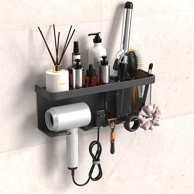 Hair Dryer Holder Wall Mounted Adhesive/Drilling, Hair Dryer Storage Organizer by Unknown