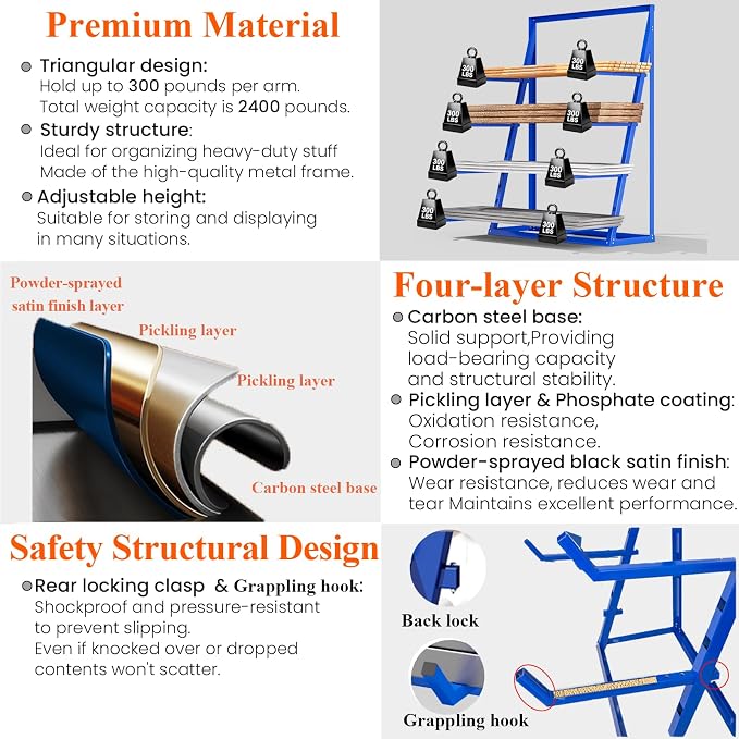 48x16x62'' Heavy Duty 4 Tiers Horizontal Lumber Storage Rack, 2400lbs Load - Image 3