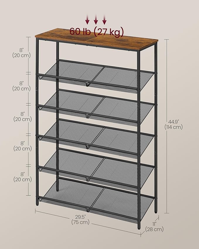 VASAGLE Shoe Rack for Entryway, Freestanding, Adjustable, Industrial | 6-Tier - Image 3