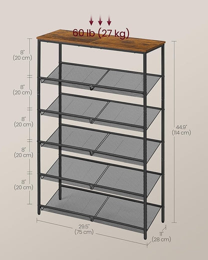 VASAGLE Shoe Rack for Entryway, Freestanding, Adjustable, Industrial | 6-Tier - Image 3