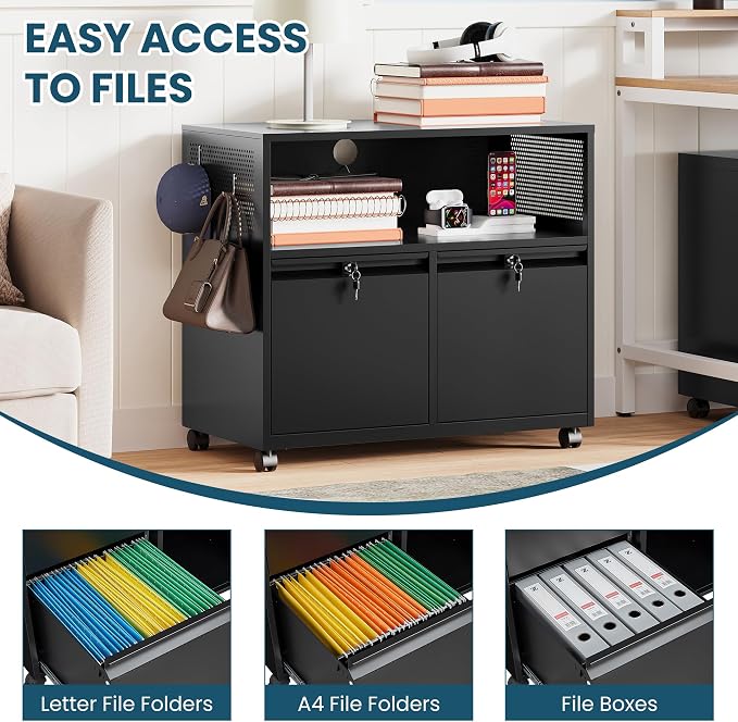 MIIIKO File Cabinet with Storage 2 Drawers, Rolling File Cabinet - Image 5