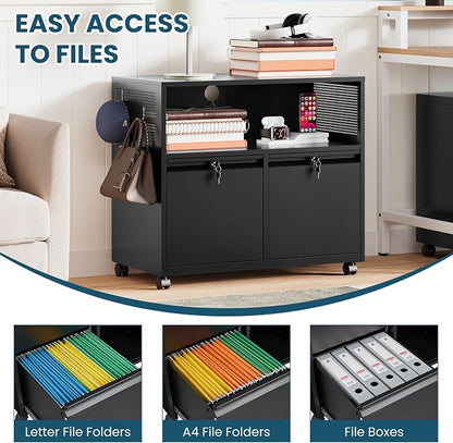 MIIIKO File Cabinet with Storage 2 Drawers, Rolling File Cabinet - Image 5