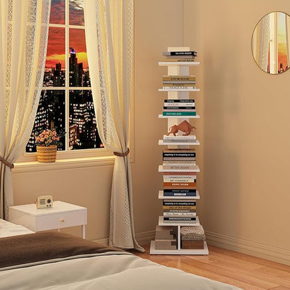 TUTOTAK Book Shelf, Narrow Spine Bookshelf, 8-Tier Bookcase - Image 3