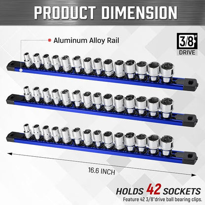 ALOANES 3-Piece Magnetic Socket Organizer, Heavy Duty Aluminum Socket Rails - Image 2