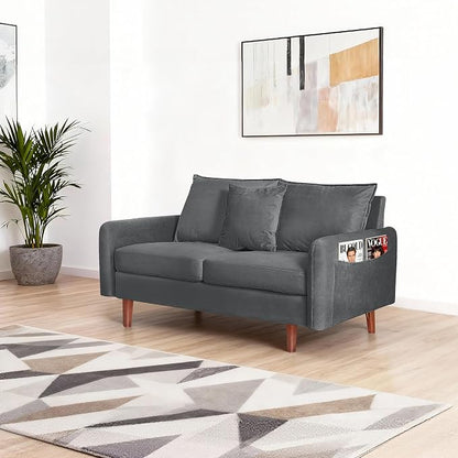 56.1" Sofa, Round armrest Velvet Loveseat, mid-Century Modern Style, Luxurious - Image 6