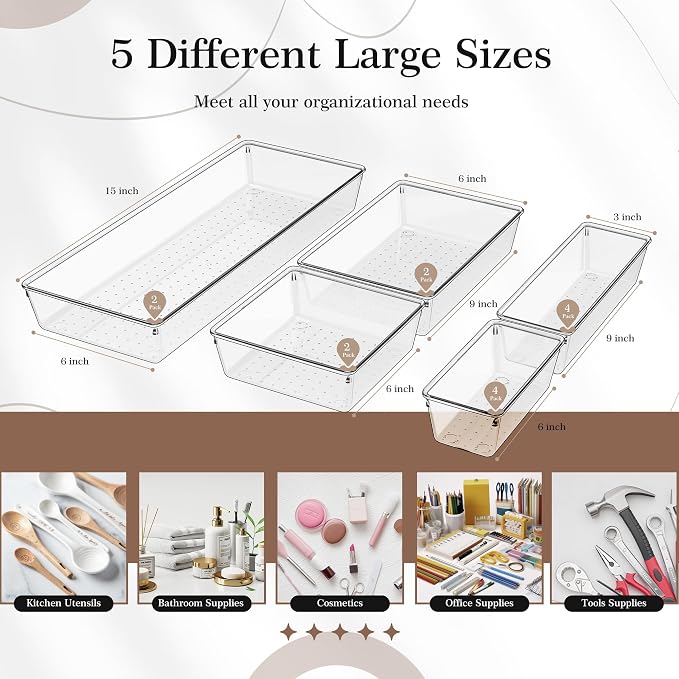 Criusia 14 PCS Clear Plastic Drawer Organizer Set - Image 2